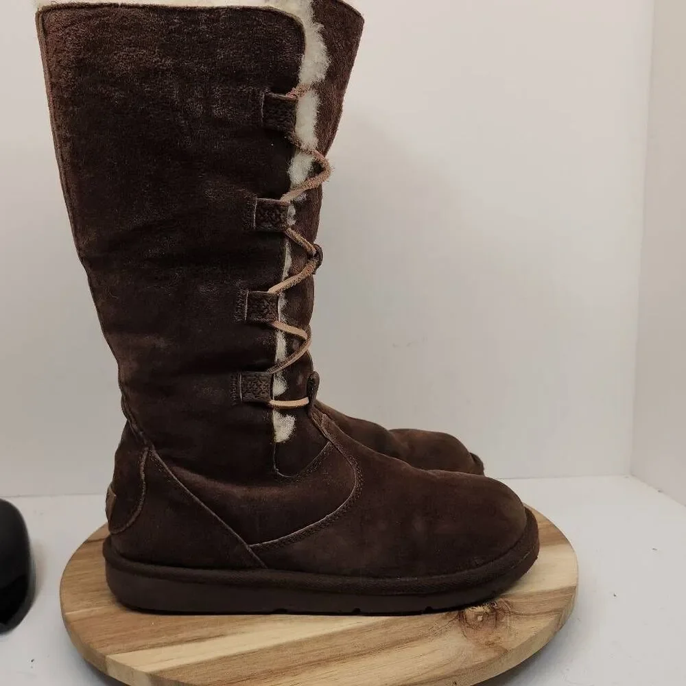 UGG Whitley Tall Lace-up Women's Sheepskin Winter Boots Size 9 Brown